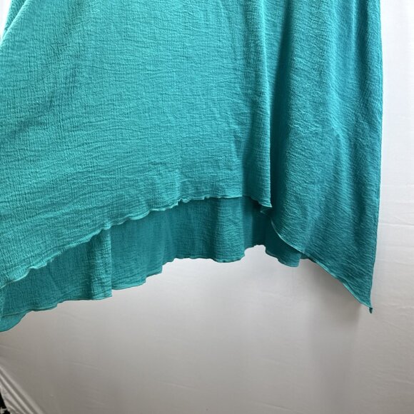 Soft Surroundings Tiered Dress  XL Teal Green Gauze Asymmetrical Hem Sleeveless - Picture 5 of 8